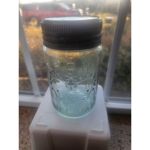 Vintage CROWN PT IMPERIAL Aqua Blue pint fruit jar - Picture 5 of 9